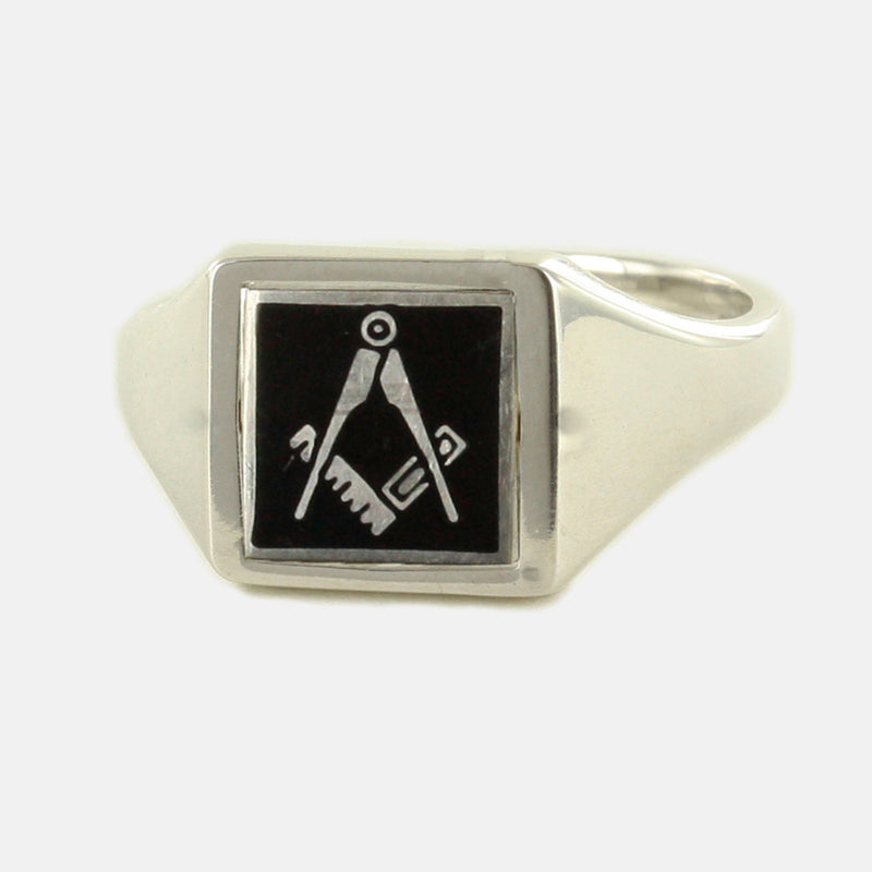 Black Reversible Square Head Solid Silver Square and Compass Masonic Ring - Hamilton & Lewis Jewellery