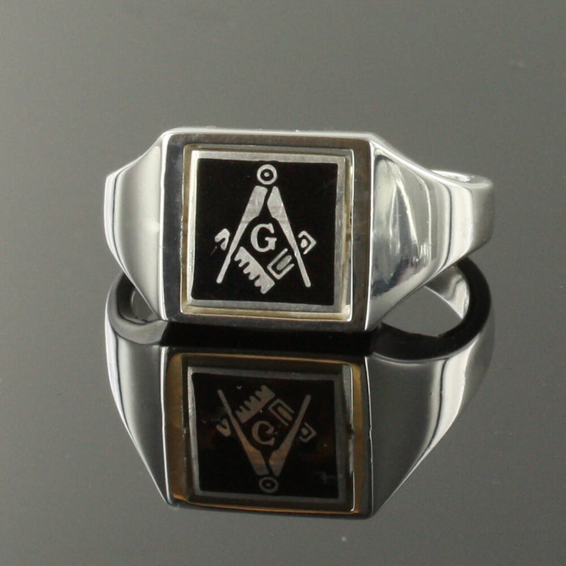 Black Reversible Square Head Solid Silver Square and Compass with G Masonic Ring - Hamilton & Lewis Jewellery