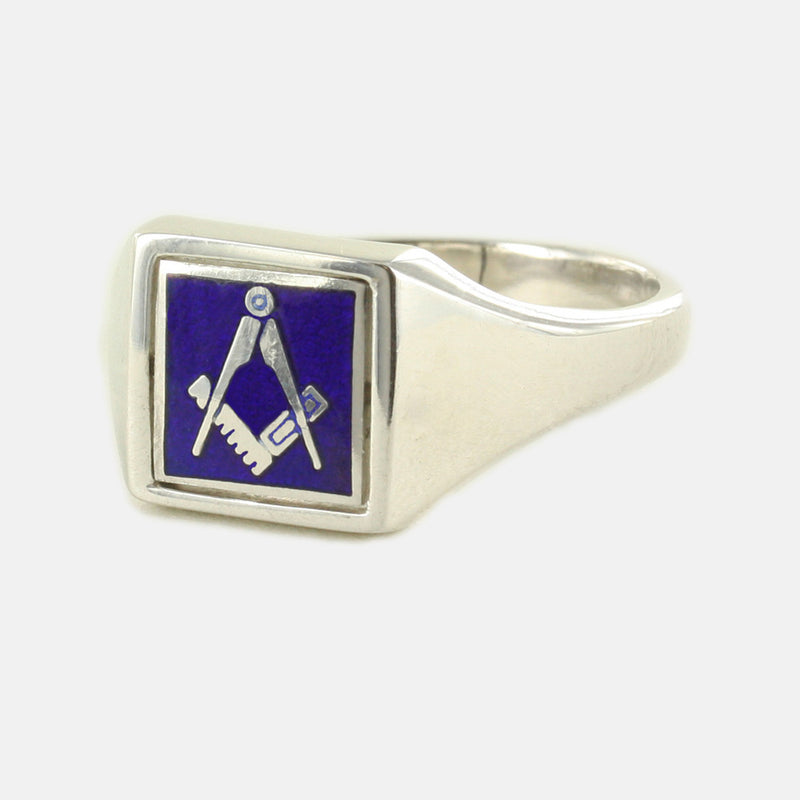 Blue Reversible Square Head Solid Silver Square and Compass Masonic Ring - Hamilton & Lewis Jewellery