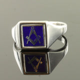 Blue Reversible Square Head Solid Silver Square and Compass Masonic Ring - Hamilton & Lewis Jewellery