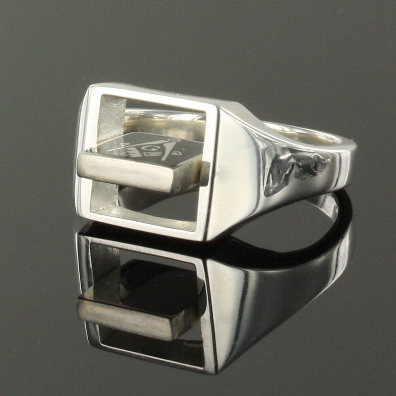 Light Blue Reversible Square Head Solid Silver Square and Compass Masonic Ring - Hamilton & Lewis Jewellery