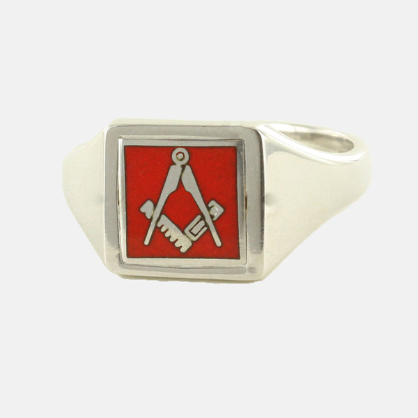 Red Reversible Square Head Solid Silver Square and Compass Masonic Ring - Hamilton & Lewis Jewellery