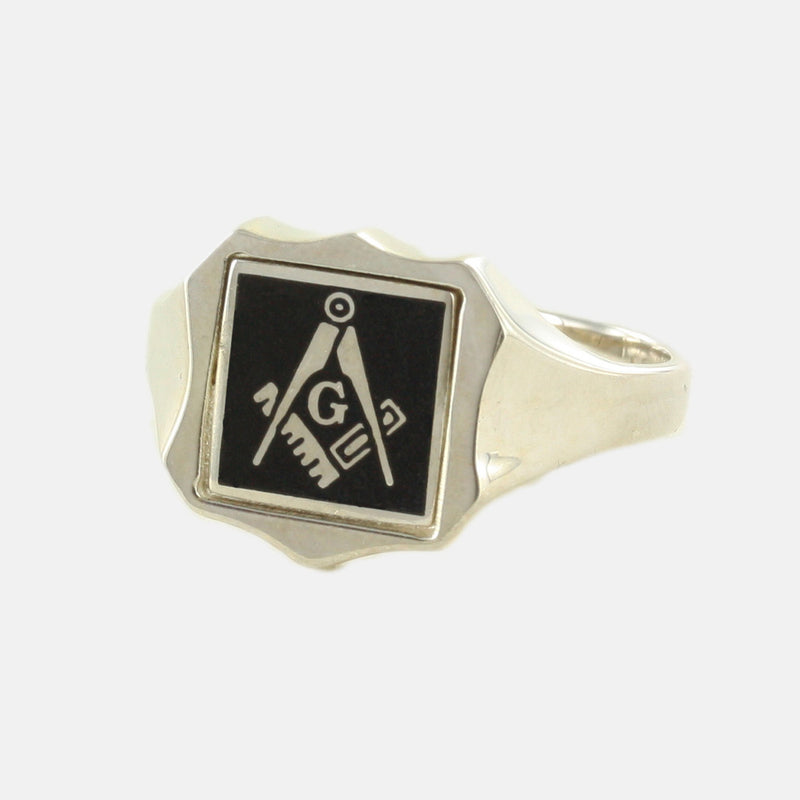 Black Reversible Shield Head Solid Silver Square and Compass with G Masonic Ring - Hamilton & Lewis Jewellery
