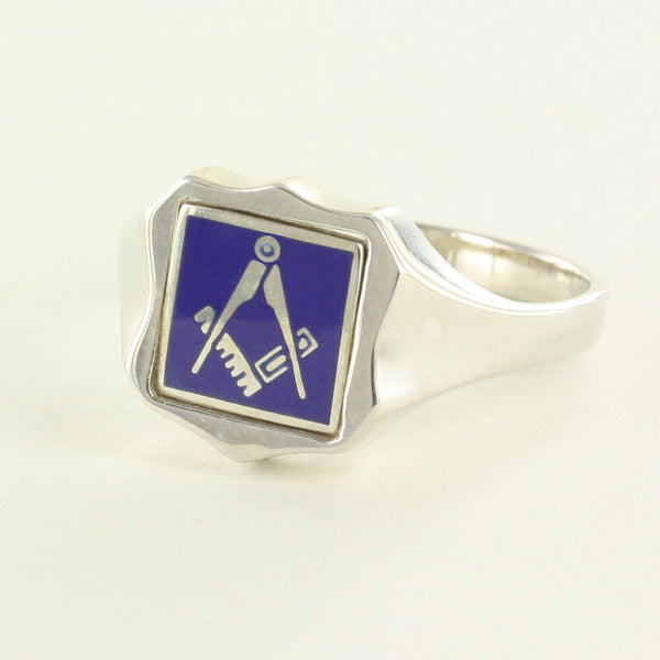 Blue Reversible Shield Head Solid Silver Square and Compass Masonic Ring - Hamilton & Lewis Jewellery