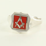 Red Reversible Shield Head Solid Silver Square and Compass Masonic Ring - Hamilton & Lewis Jewellery