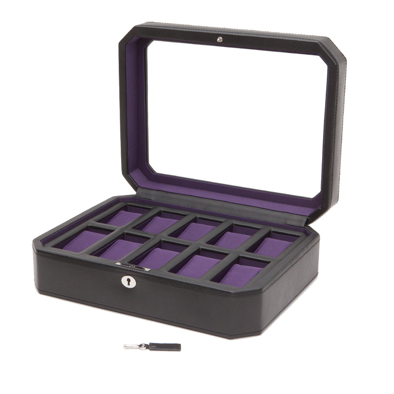 Wolf 10 Piece Black/Purple Windsor Watch Box 458403 - Hamilton & Lewis Jewellery