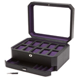 Wolf 10 Piece Black/Purple Windsor Watch Box with Drawer 458603 - Hamilton & Lewis Jewellery