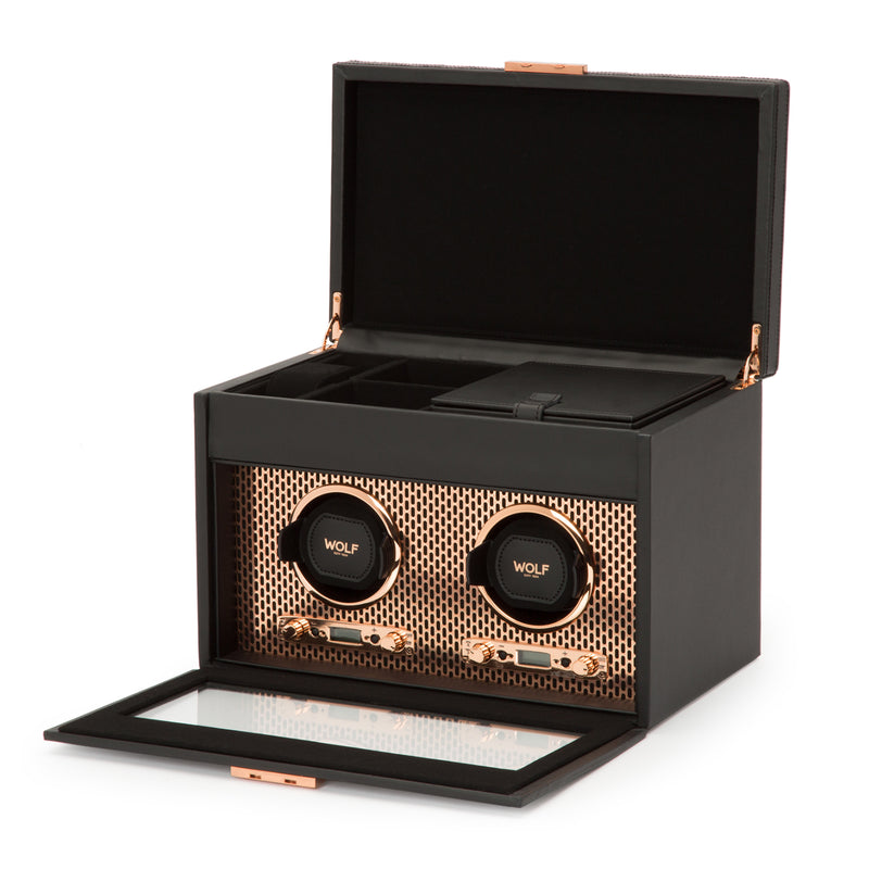 Wolf Double Black/Copper Axis Winder with Storage 469316 - Hamilton & Lewis Jewellery
