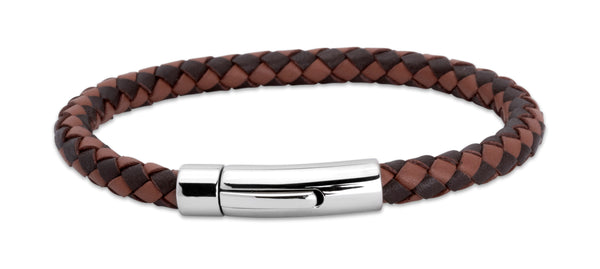 Unique & Co Dark and Light Brown Leather Bracelet A40MB - Hamilton & Lewis Jewellery