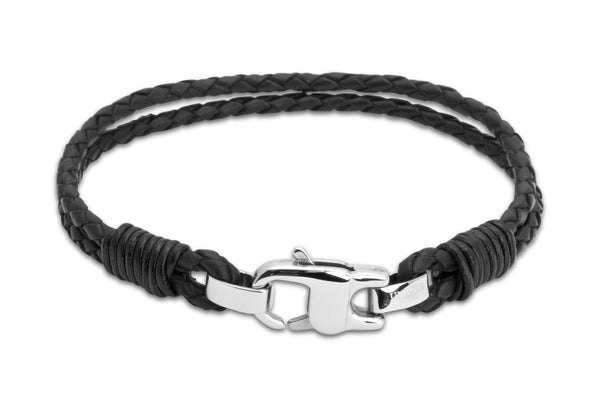 Unique & Co Black Leather Bracelet A45BL - Hamilton & Lewis Jewellery