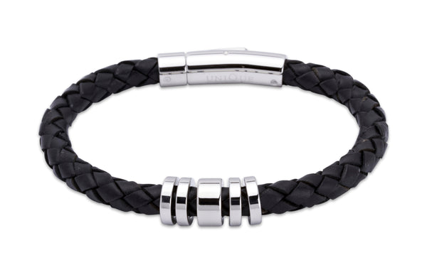 Unique & Co Black Leather Bracelet A65BL - Hamilton & Lewis Jewellery