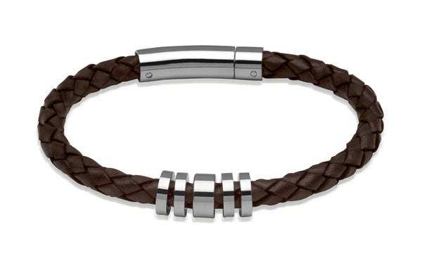 Unique & Co Dark Brown Leather Bracelet A65DB - Hamilton & Lewis Jewellery