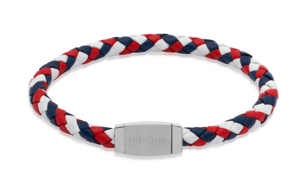 Unique & Co Red, White and Blue Leather Bracelet B144GBR - Hamilton & Lewis Jewellery
