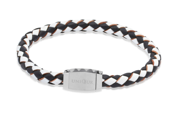 Unique & Co Black and White Leather Bracelet B144WB - Hamilton & Lewis Jewellery