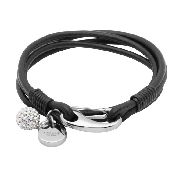 Unique & Co Ladies Black Leather Bracelet B152BL - Hamilton & Lewis Jewellery
