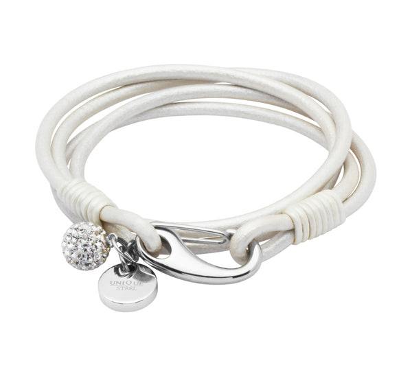 Unique & Co Ladies Pearl Leather Bracelet B152PE - Hamilton & Lewis Jewellery