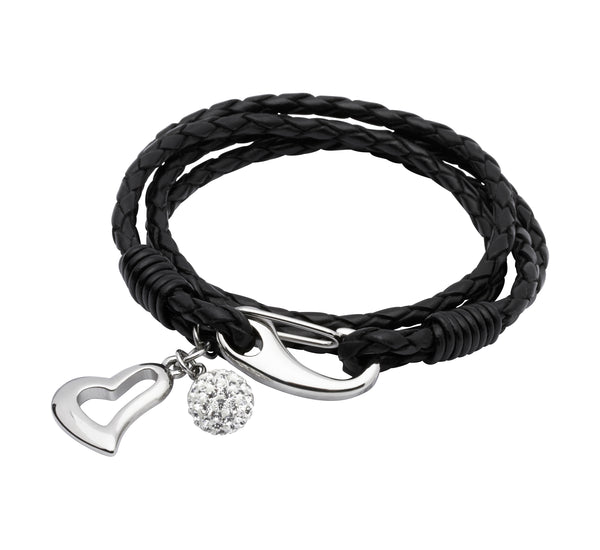 Unique & Co Ladies Black Leather Bracelet B155BL - Hamilton & Lewis Jewellery