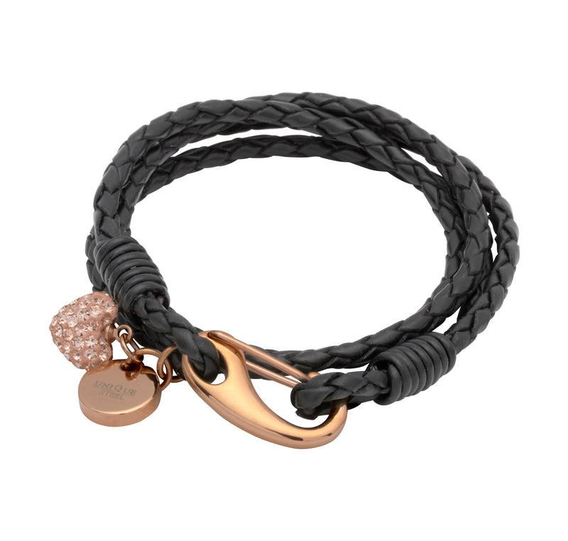 Unique & Co Ladies Black Leather Bracelet B156BL - Hamilton & Lewis Jewellery