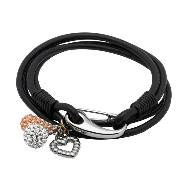 Unique & Co Ladies Black Leather Bracelet B159BL - Hamilton & Lewis Jewellery