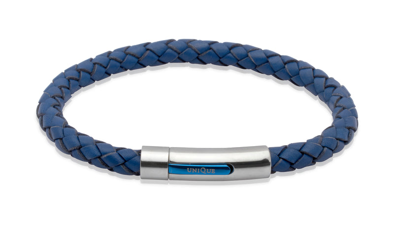 Unique & Co Blue Leather Bracelet B170BLUE - Hamilton & Lewis Jewellery