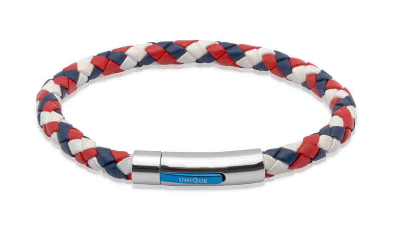 Unique & Co Red, White and Blue Leather Bracelet B170GBR - Hamilton & Lewis Jewellery