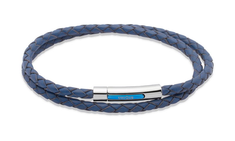 Unique & Co Blue Leather Bracelet B171BLUE - Hamilton & Lewis Jewellery