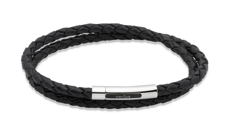 Unique & Co Black Leather Bracelet B171BL - Hamilton & Lewis Jewellery