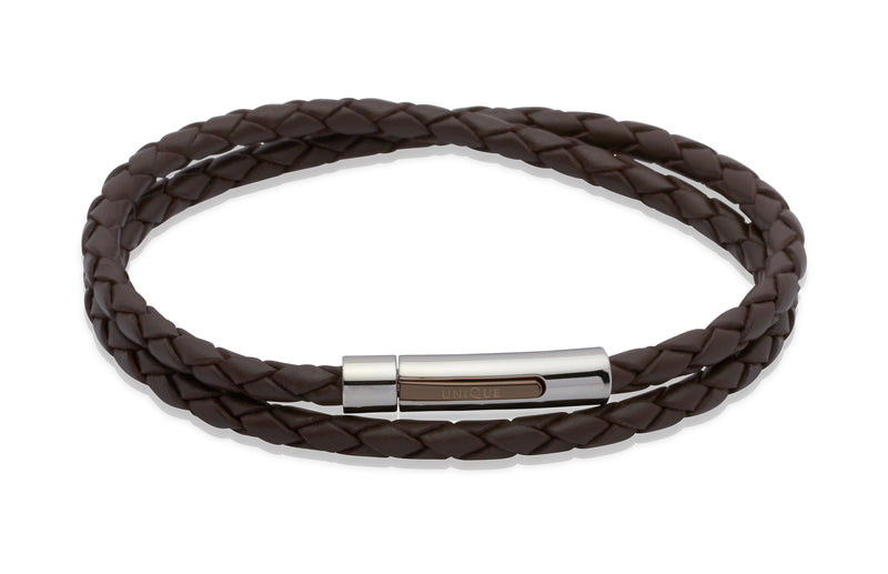 Unique & Co Dark Brown Leather Bracelet B171DB - Hamilton & Lewis Jewellery
