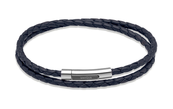 Unique & Co Navy Leather Bracelet B171NV - Hamilton & Lewis Jewellery