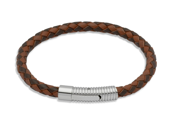 Unique & Co Dark and Light Brown Leather Bracelet B175MB - Hamilton & Lewis Jewellery