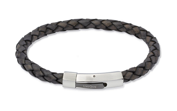 Unique & Co Antique Black Leather Bracelet B176ABL - Hamilton & Lewis Jewellery