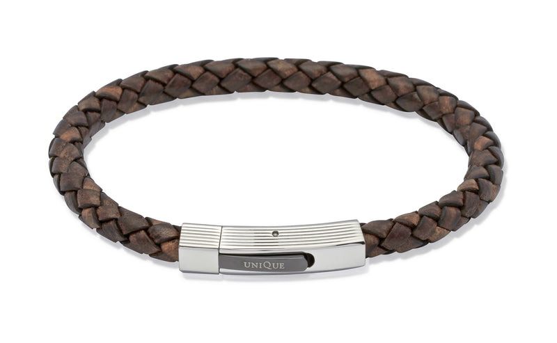 Unique & Co Antique Dark Brown Leather Bracelet B176ADB - Hamilton & Lewis Jewellery