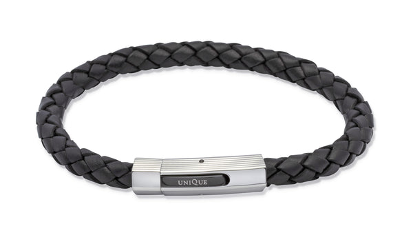 Unique & Co Black Leather Bracelet B176BL - Hamilton & Lewis Jewellery