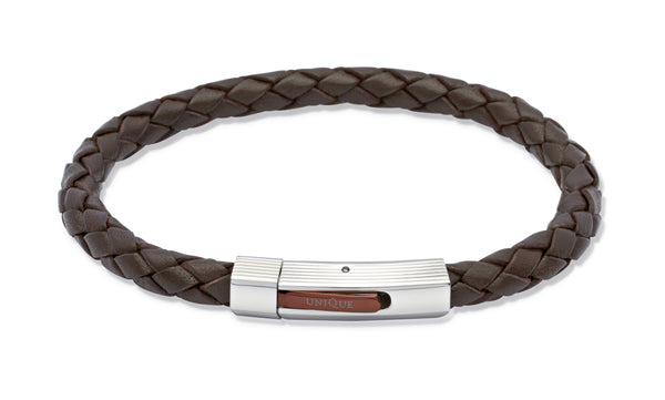 Unique & Co Dark Brown Leather Bracelet B176DB - Hamilton & Lewis Jewellery