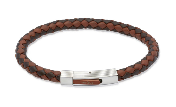 Unique & Co Dark and Light Brown Leather Bracelet B176MB - Hamilton & Lewis Jewellery