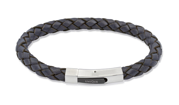 Unique & Co Navy Leather Bracelet B176NV - Hamilton & Lewis Jewellery