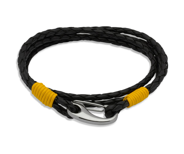 Unique & Co Black Leather Bracelet B178YE - Hamilton & Lewis Jewellery