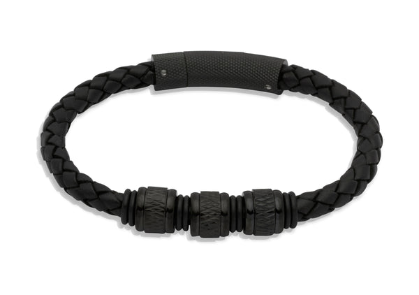 Unique & Co Black Leather Bracelet B189BL - Hamilton & Lewis Jewellery