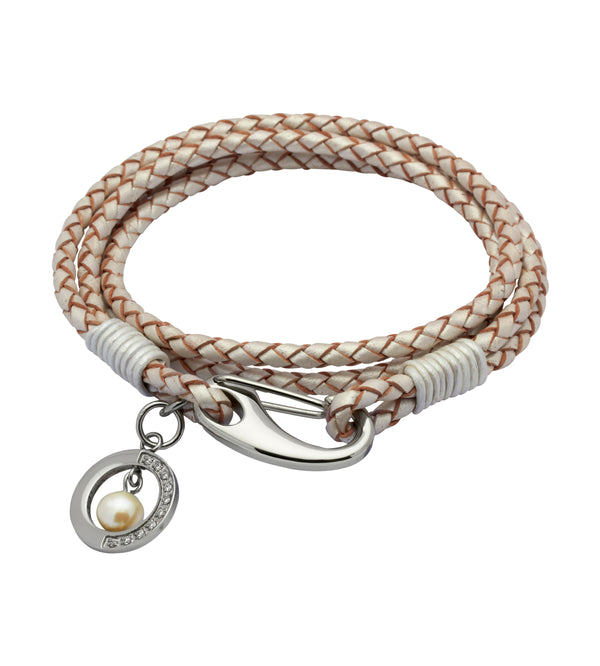Unique & Co Ladies Pearl Leather Bracelet B196PE - Hamilton & Lewis Jewellery