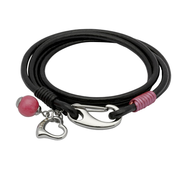 Unique & Co Ladies Black Leather Bracelet B199CE - Hamilton & Lewis Jewellery