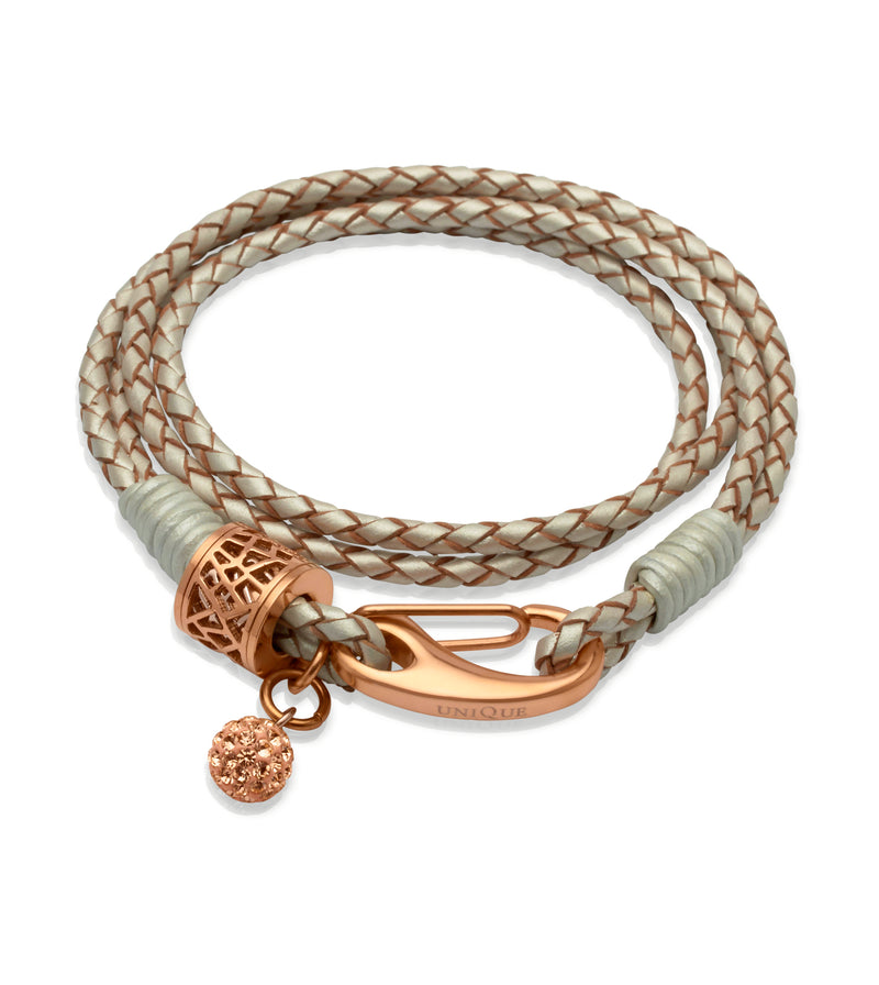 Unique & Co Ladies Pearl Leather Bracelet B218PE - Hamilton & Lewis Jewellery