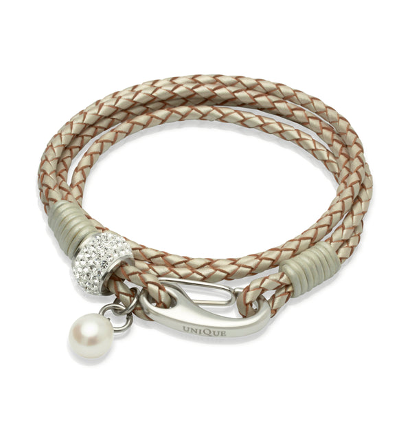 Unique & Co Ladies Pearl Leather Bracelet B221PE - Hamilton & Lewis Jewellery