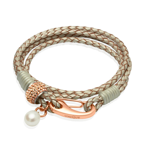 Unique & Co Ladies Pearl Leather Bracelet B222PE - Hamilton & Lewis Jewellery