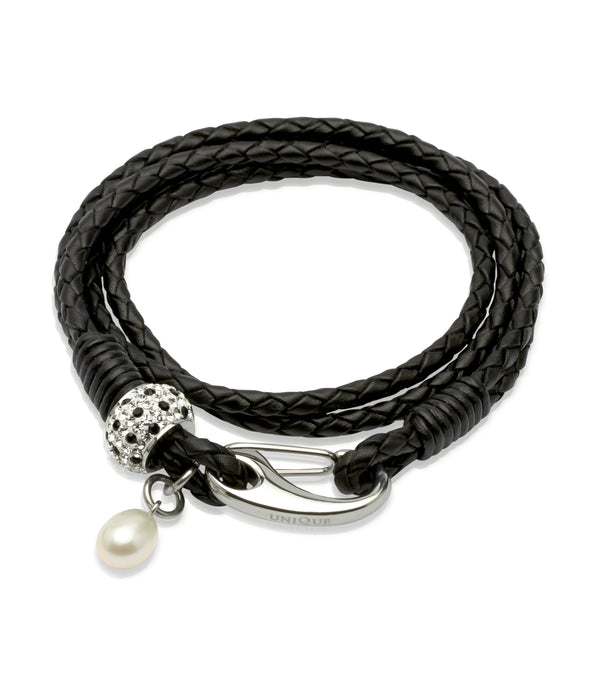 Unique & Co Ladies Black Leather Bracelet B223BL - Hamilton & Lewis Jewellery
