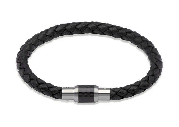 Unique & Co Black Leather Bracelet B225BL - Hamilton & Lewis Jewellery