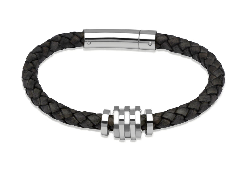 Unique & Co Antique Black Leather Bracelet B226ABL - Hamilton & Lewis Jewellery