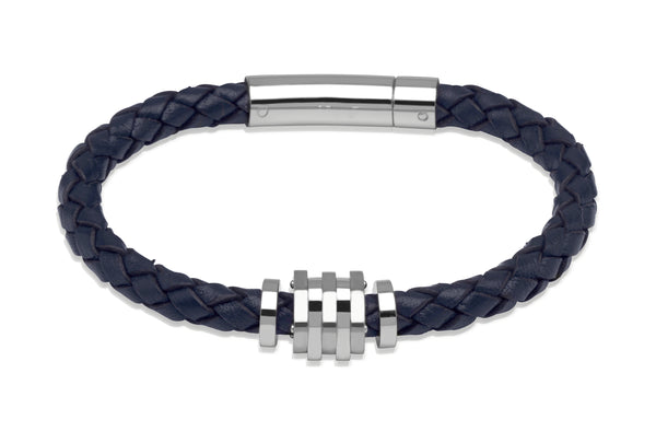 Unique & Co Navy Leather Bracelet B226NV - Hamilton & Lewis Jewellery