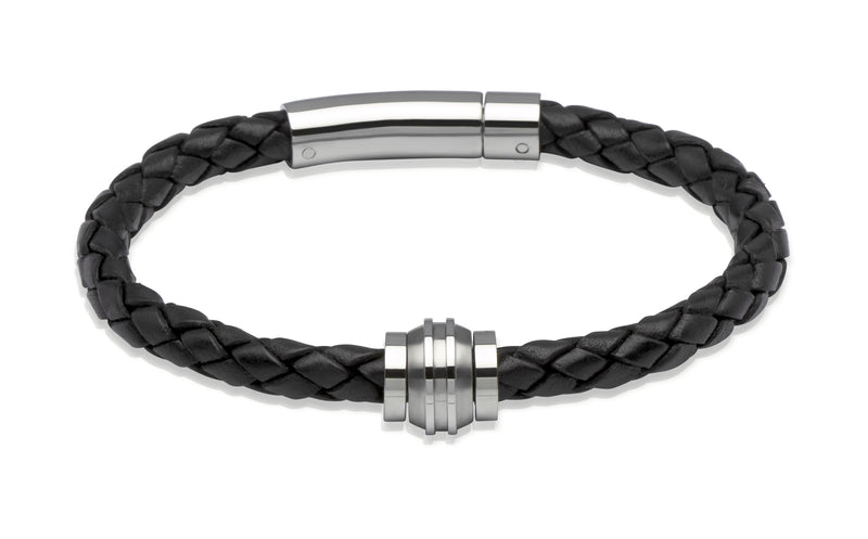 Unique & Co Black Leather Bracelet B227BL - Hamilton & Lewis Jewellery