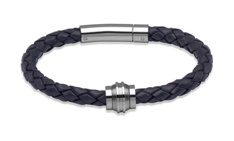 Unique & Co Navy Leather Bracelet B227NV - Hamilton & Lewis Jewellery