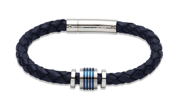 Unique & Co Navy Leather Bracelet B243NV - Hamilton & Lewis Jewellery